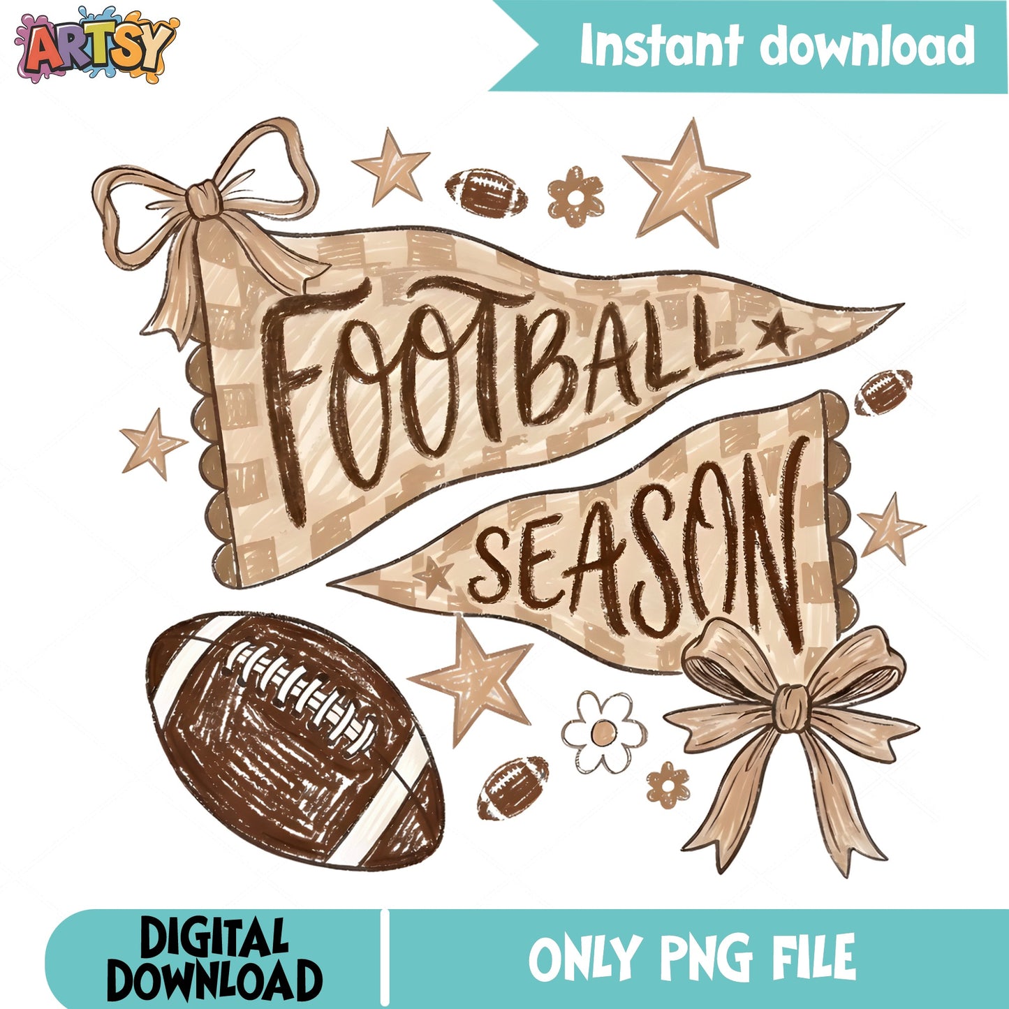 Football Season Pennant PNG, Coquette Bow Football PNG, Fall PNG