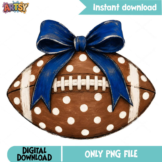 Football With Blue Bow PNG, Coquette Football Clipart, PNG