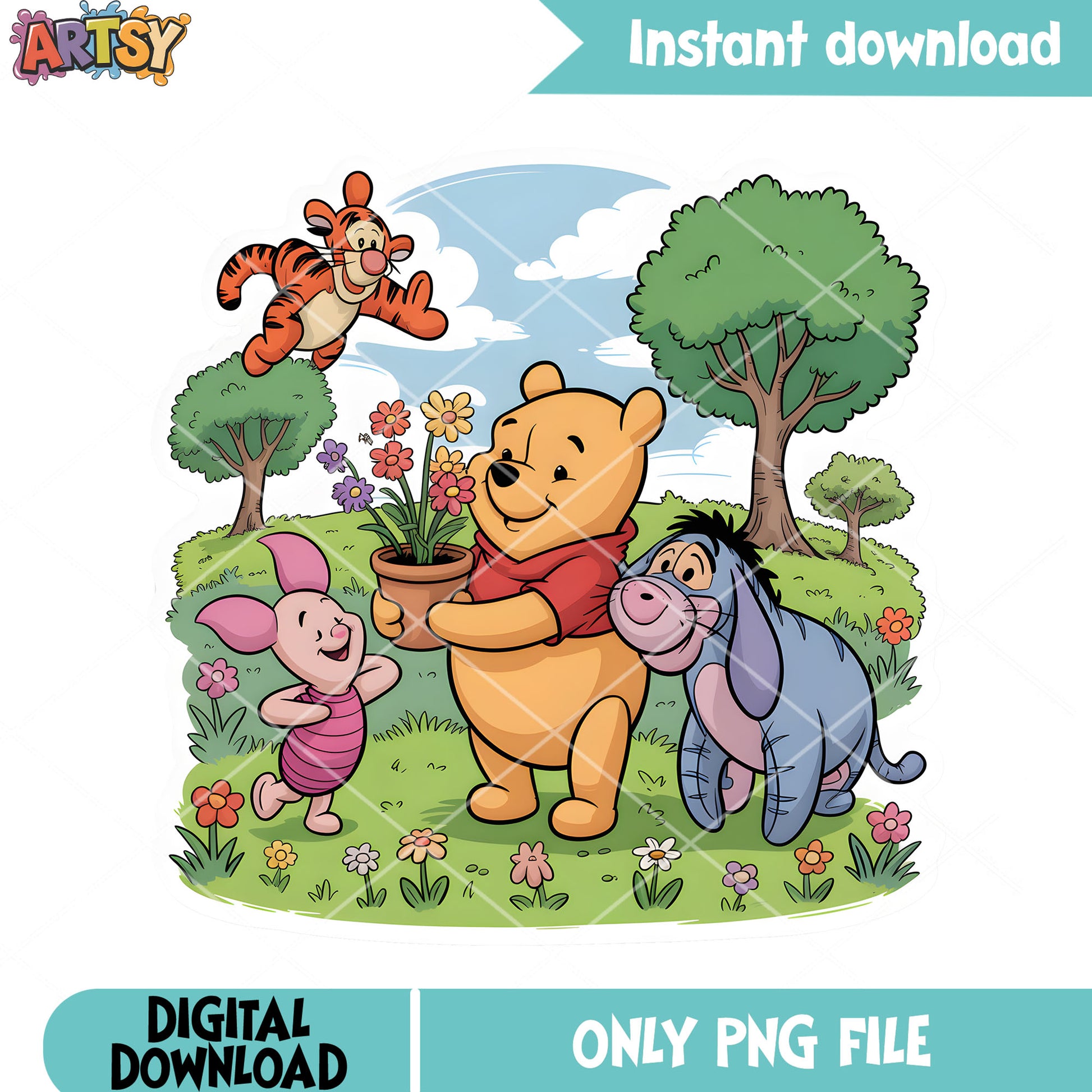 Four pooh friends stickers png, pooh and friends png, classic pooh png