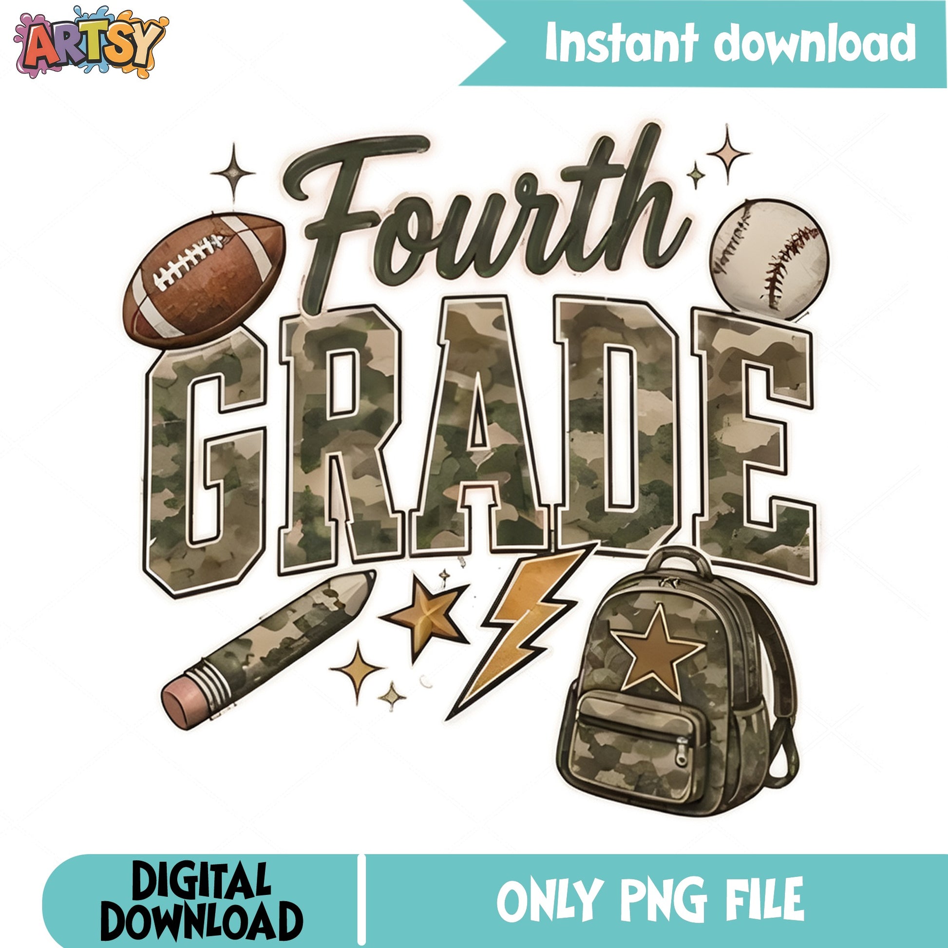 Fourth Grade Camo PNG, Back To School PNG, 4th Grade PNG