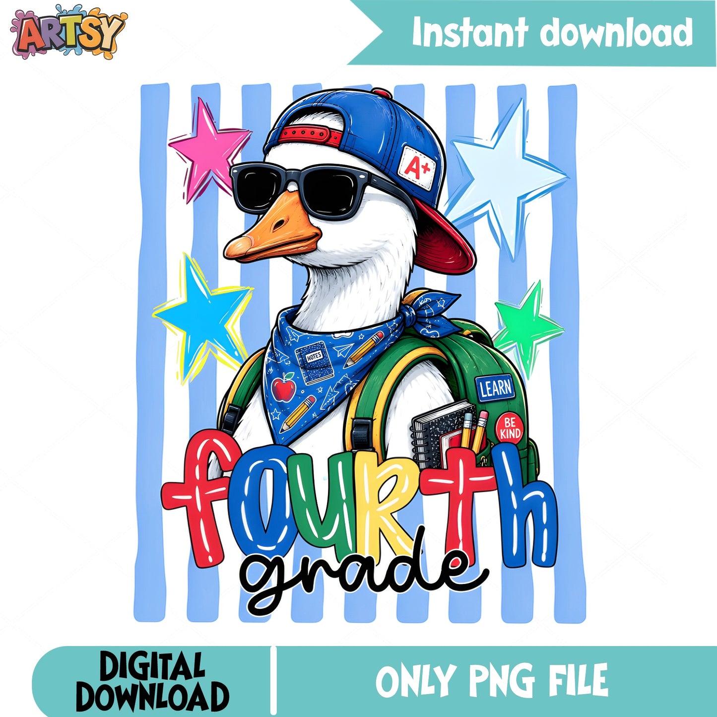 Fourth Grade Duck Back To School PNG, Cool Duck PNG, 4th Grade PNG