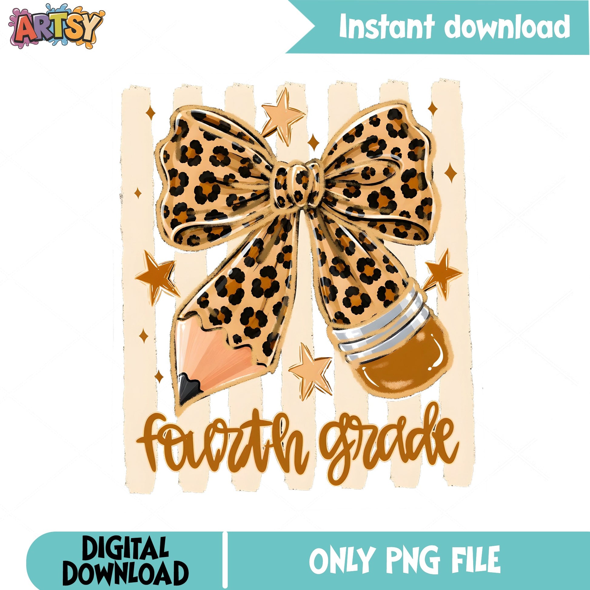 Fourth Grade Leopard Bow PNG, Back To School PNG, Teacher PNG