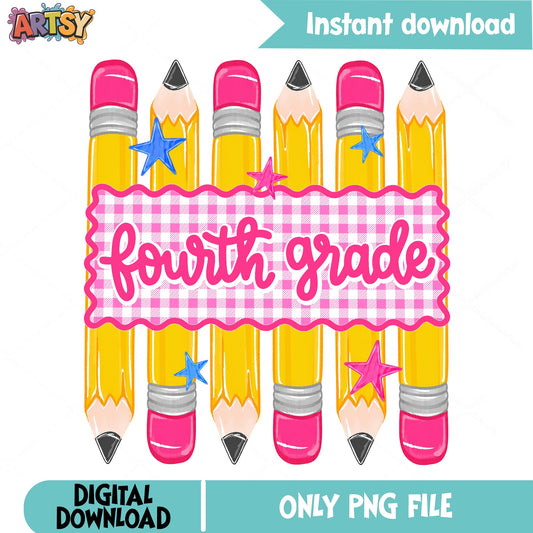 Fourth Grade Pencil PNG, Back To School PNG, Teacher PNG