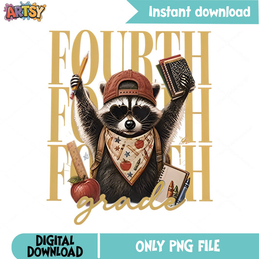 Fourth Grade Raccoon PNG, Back To School PNG, Teacher PNG