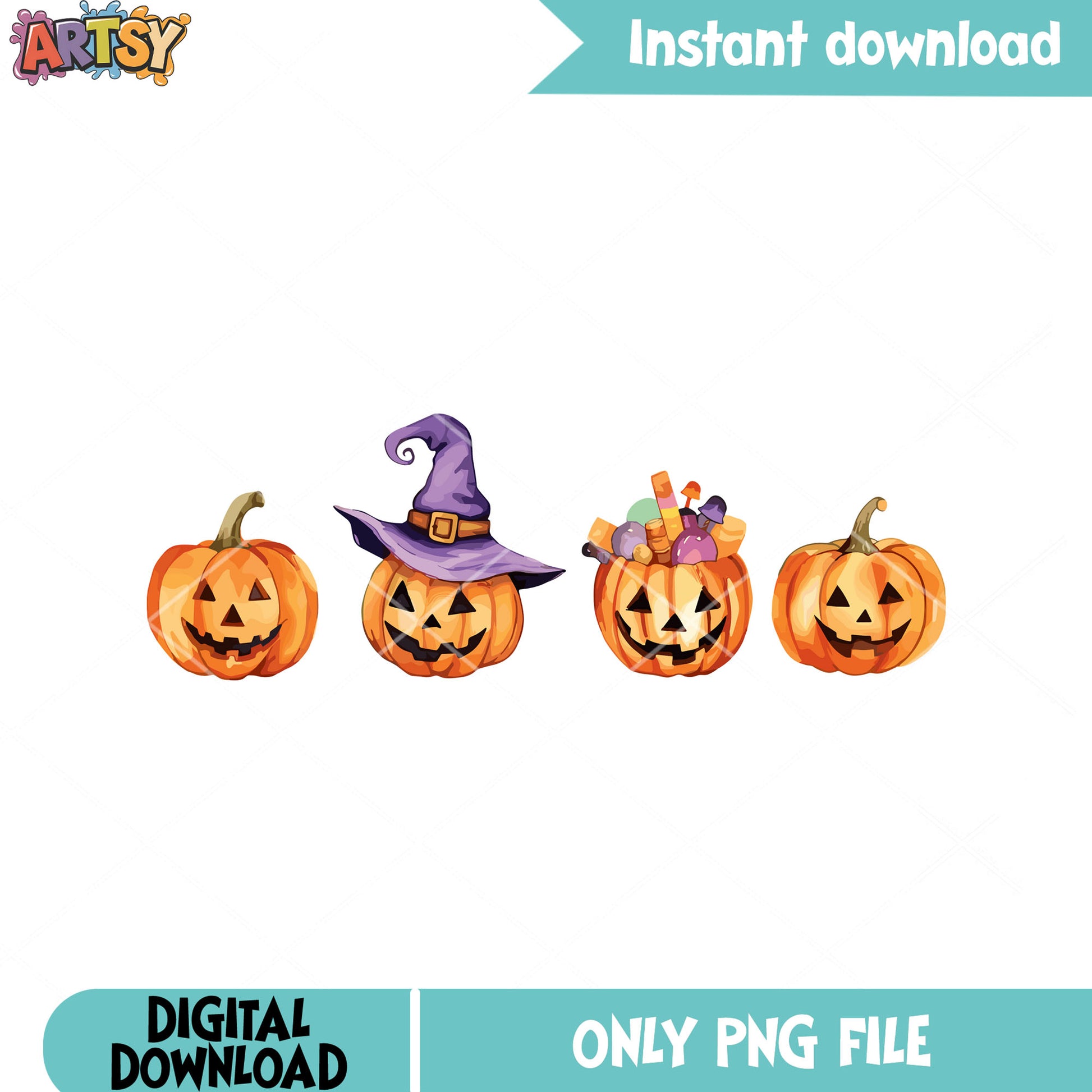 Four tiny pumpkin png, witches hat png, halloween scary png