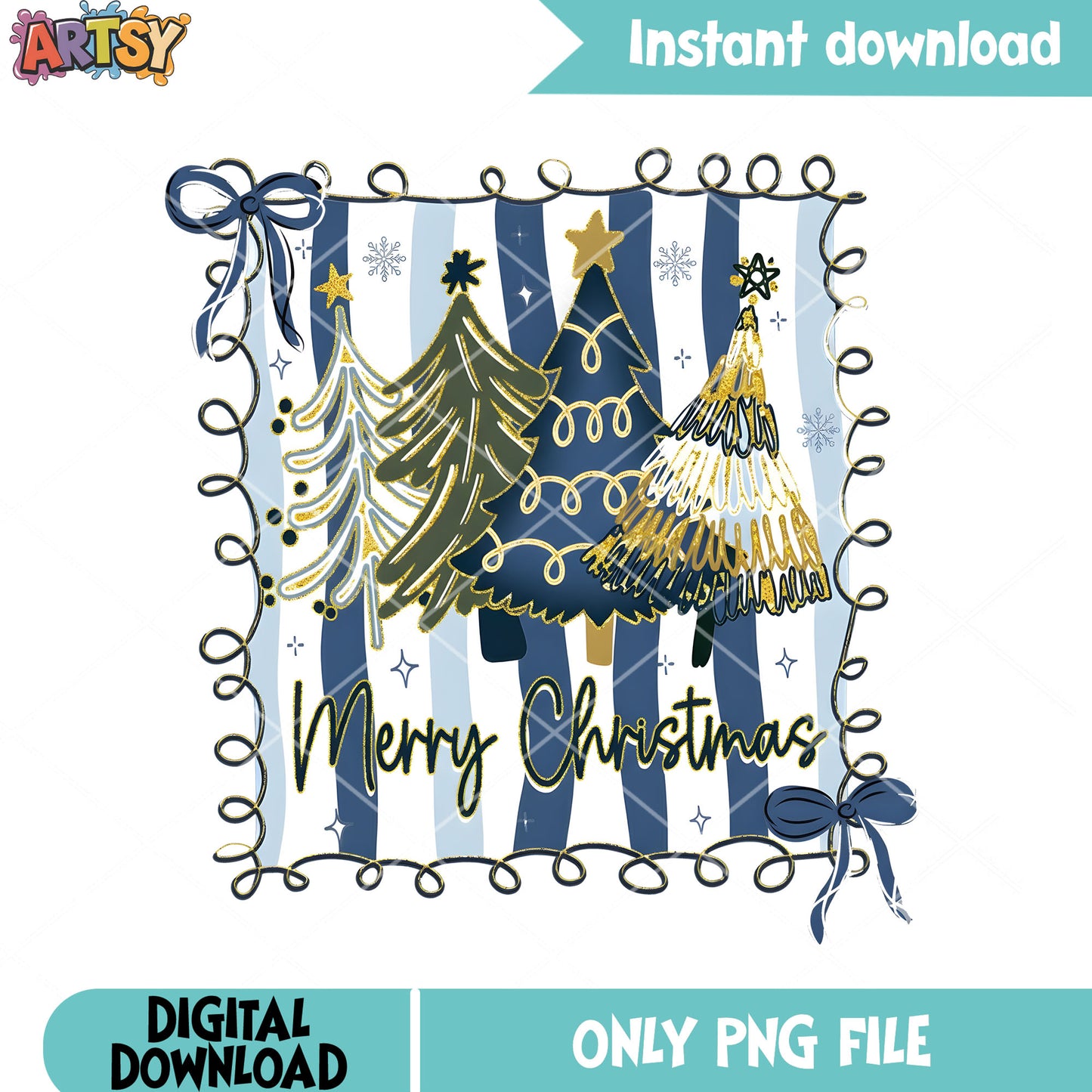Four type of christmas tree png, pine tree png, snowflake png