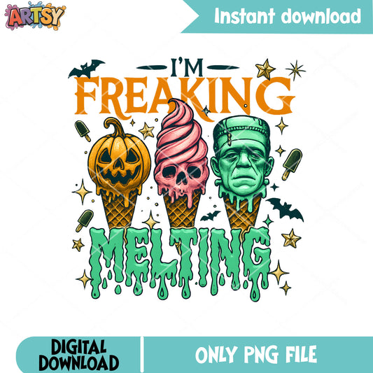 Freaking melt in halloween png, halloween ice cream png