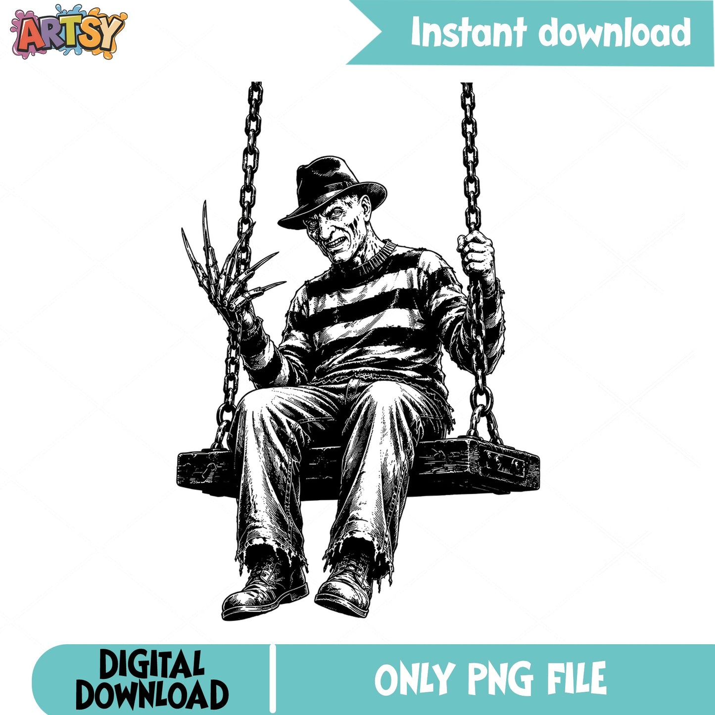 Freddy Krueger On Swing PNG, Horror Movie PNG, Halloween PNG