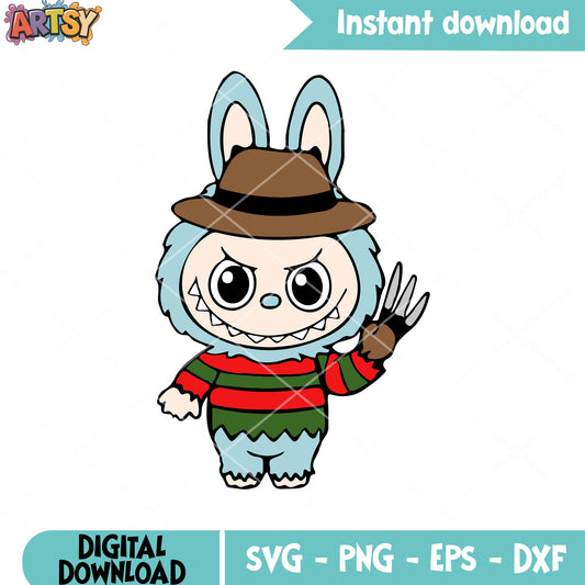 Freddy krueger labubu svg, labubu horror​ svg, freddy krueger svg