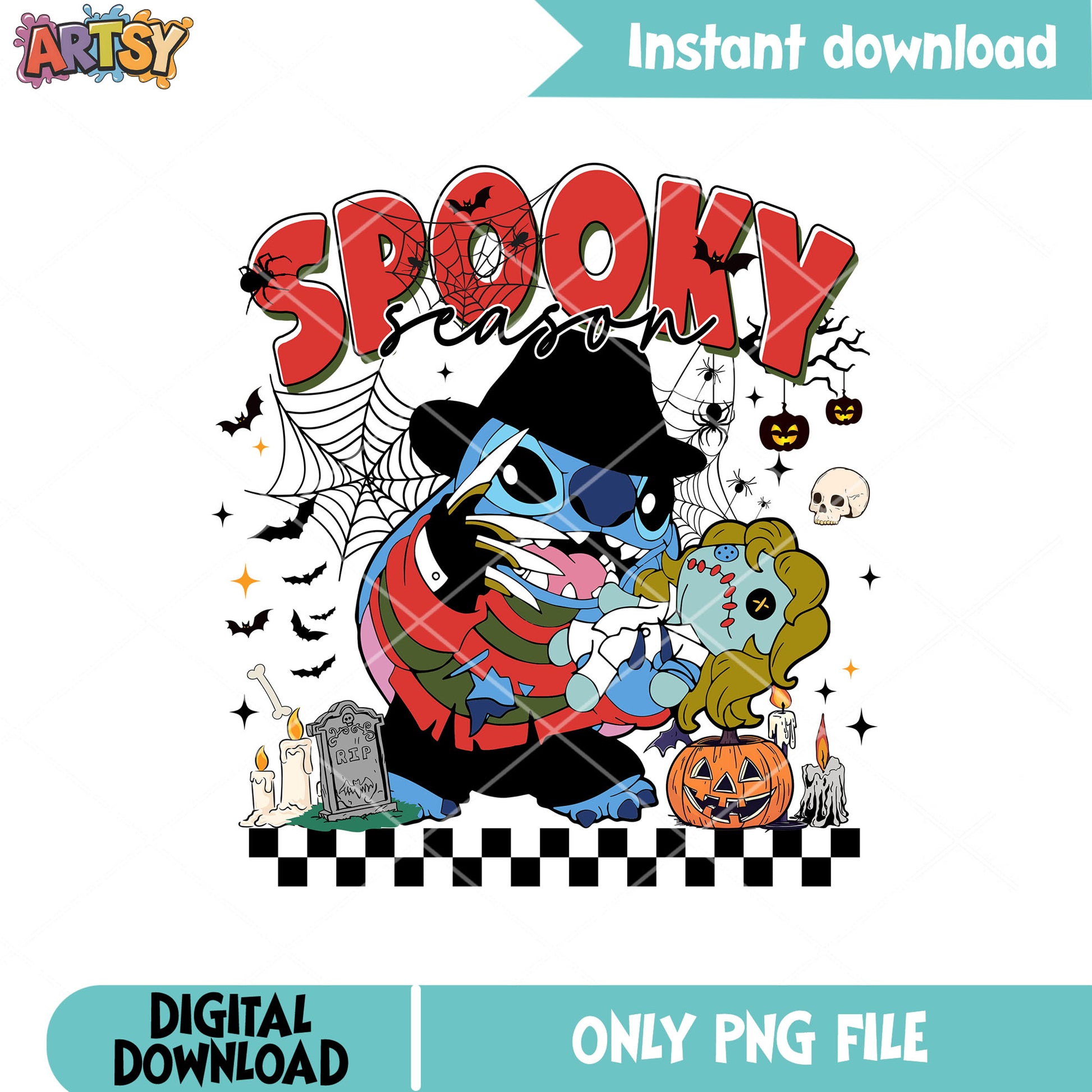Freddy krueger stitch horror png, spooky halloween png, stitch horror png