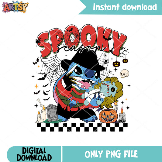 Freddy krueger stitch horror png, spooky halloween png, stitch horror png
