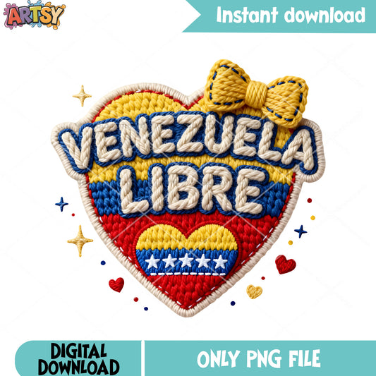 Free venezuela png,whimsical picture, embroidered heart image png