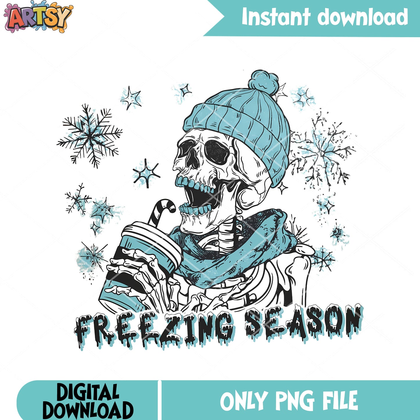Freezing season png, christmas skeleton png, winter christmas png