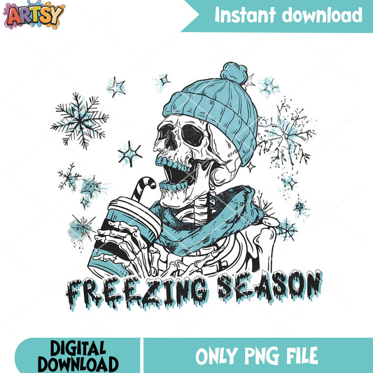 Freezing season png, christmas skeleton png, winter christmas png