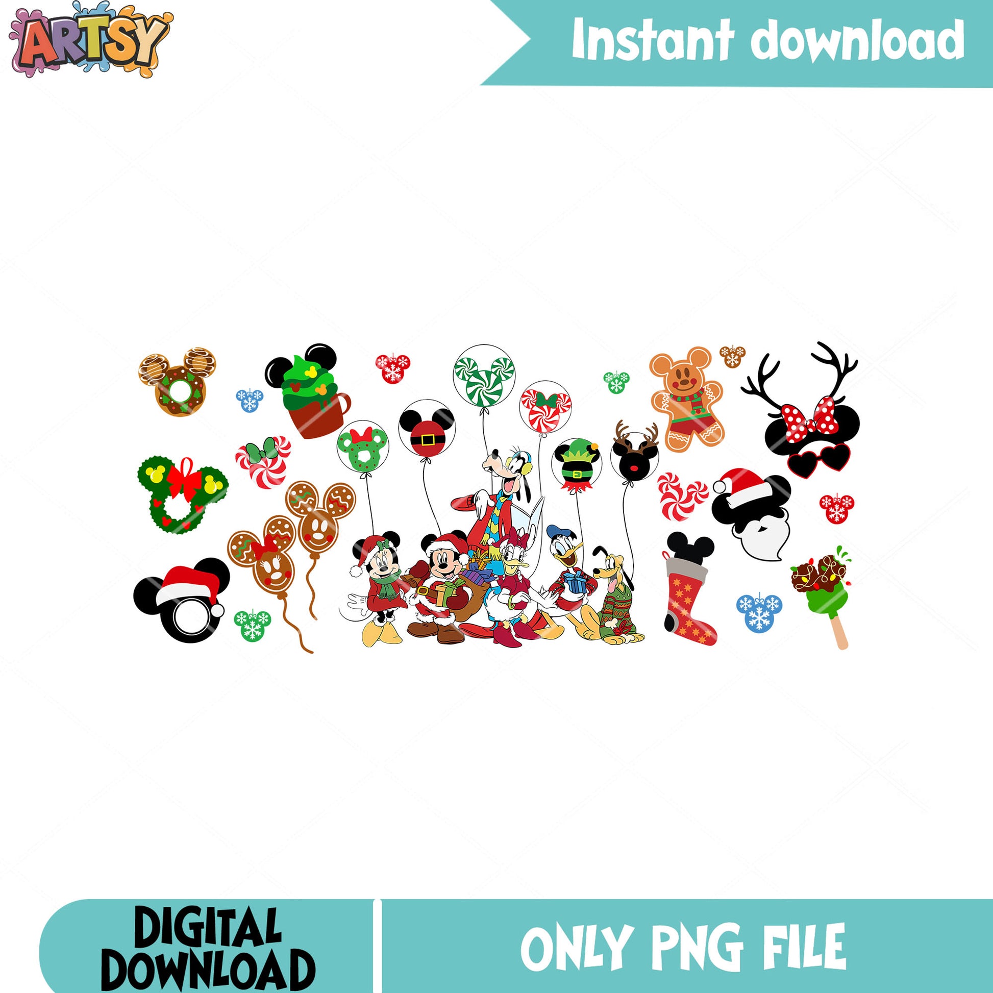 Friend and disney mouse poster png, donald duck png, christmas vibes png
