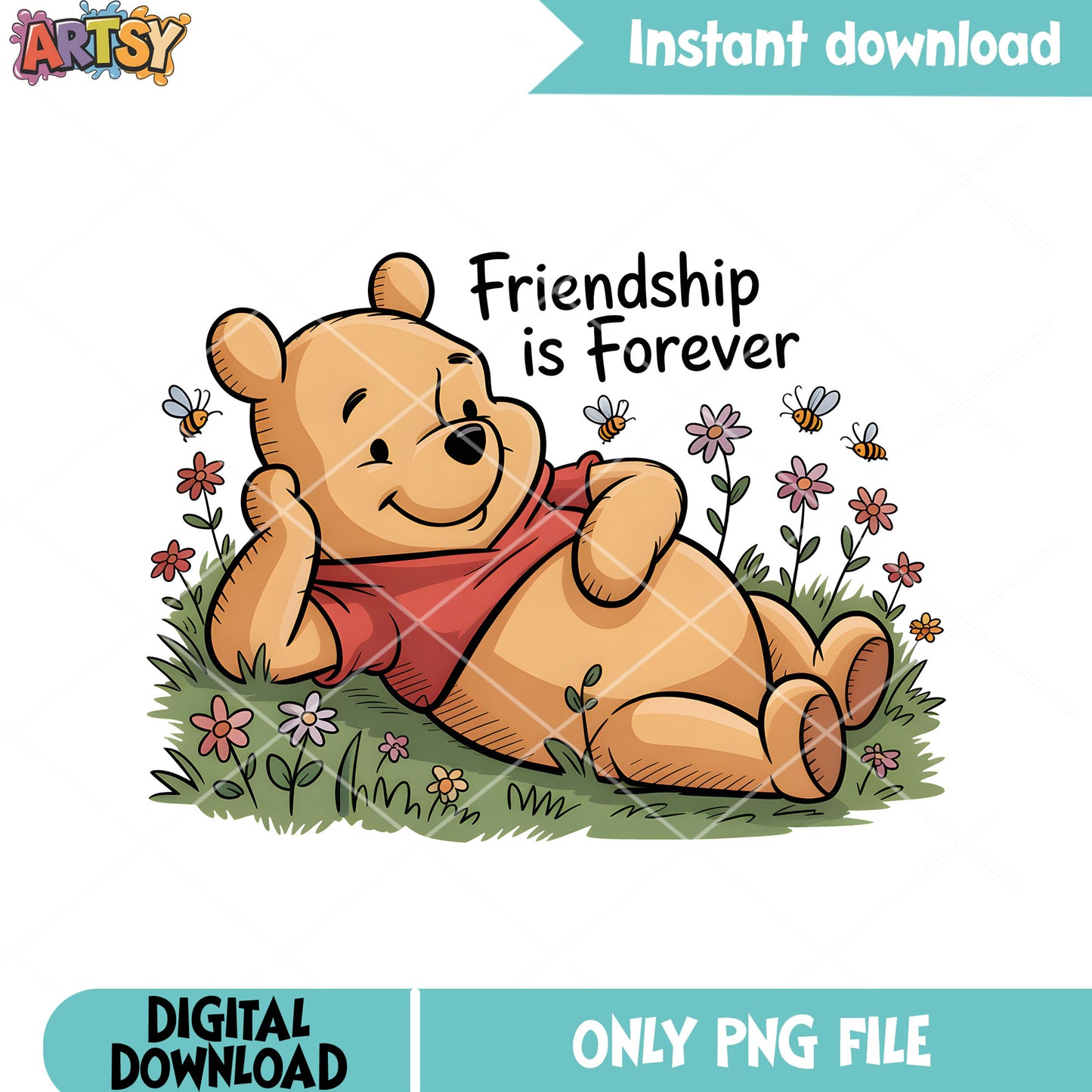 Friendship with pooh is great png, poor bear png, spring vibes png