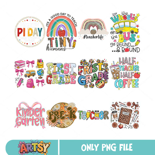 Frist grade in school png bundle, bus school png, school quotes png