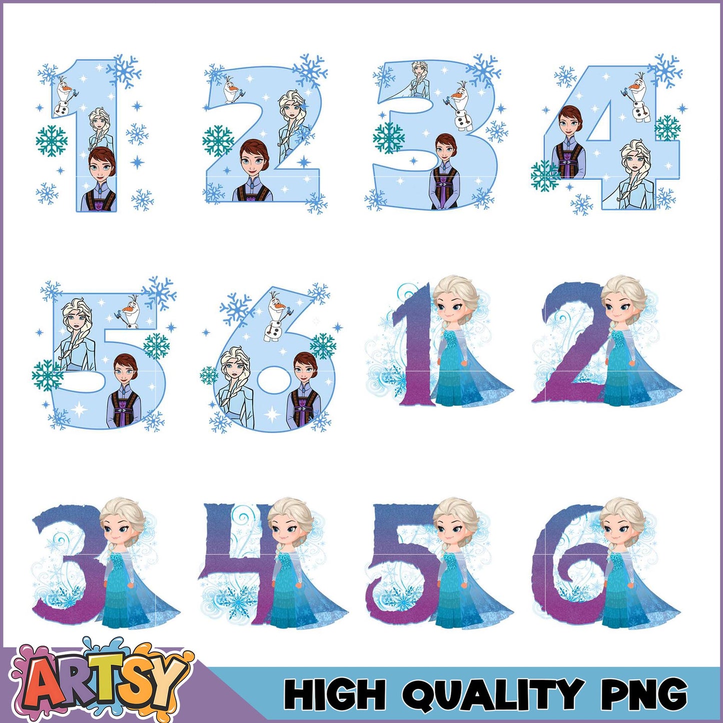 Frozen Numbers PNG Bundle High Quality Images