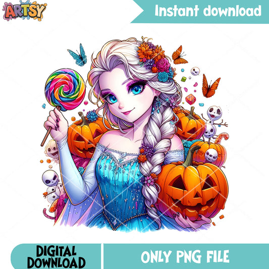 Frozen elsa pumpkin png, Disney Halloween png, hallowen scary night png