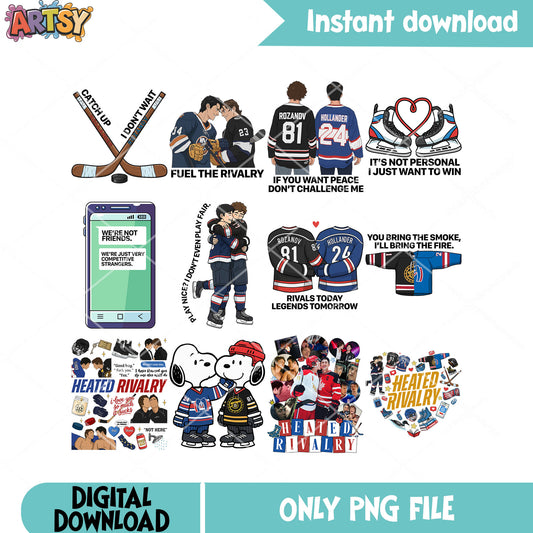 Fuel the rivalry hockey png bundle, snoopy png, heated rivalry png