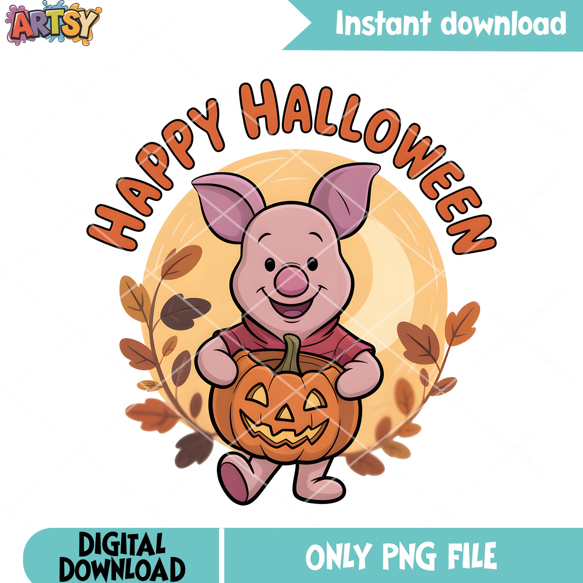 Full halloween moon piglet png, disney piglet png, halloween vibes png