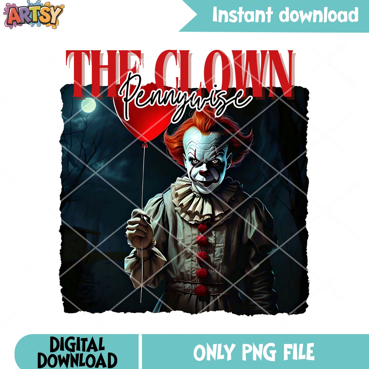 Full moon night red balloon png, pennywise png, halloween scary png
