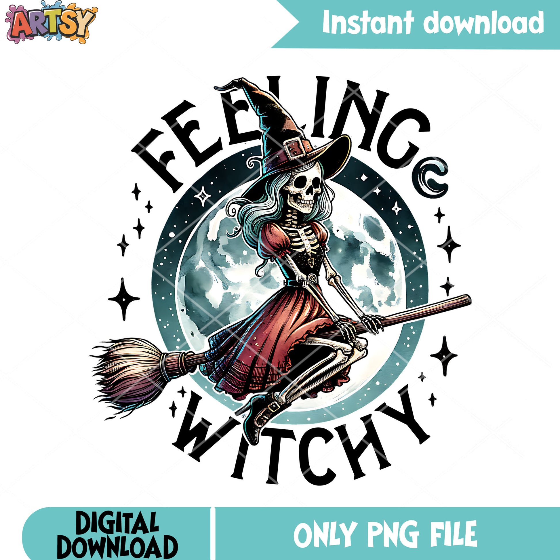 Full moon night ride broom png, witch costume png, halloween scary png