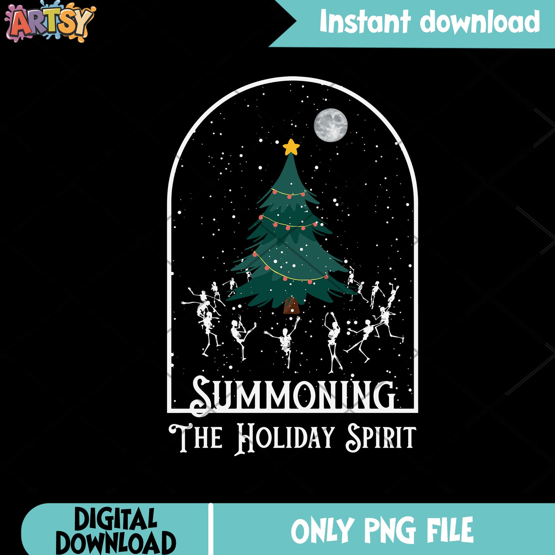Full moon night xmas png, christmas tree png, christmas holidays png