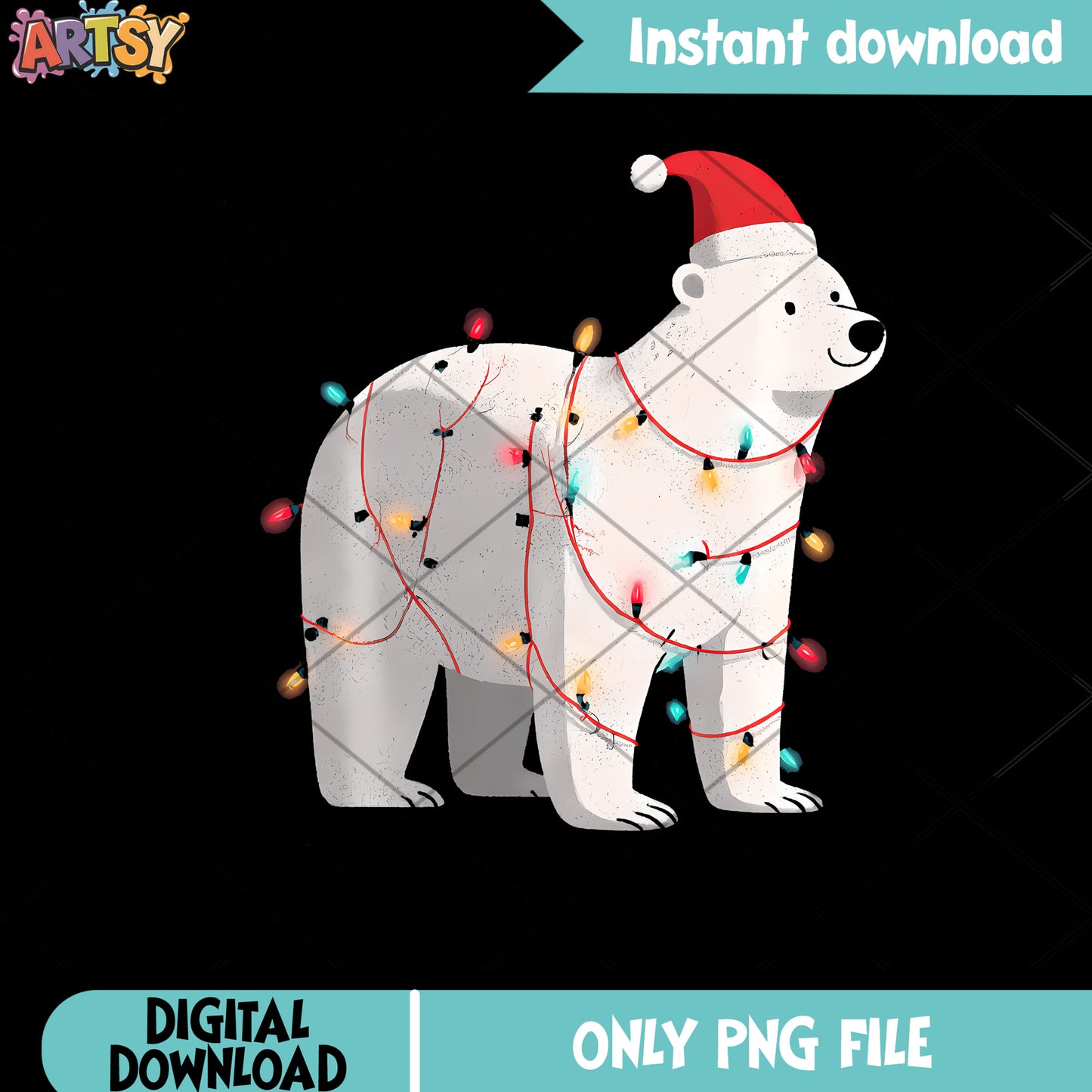 Funny Polar Bear Lights Lover png, santa hat png, christmas png