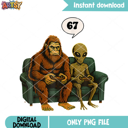 Funny Six Seven Gen Alpha Slang Bigfootpng, alien ​png, big foot png
