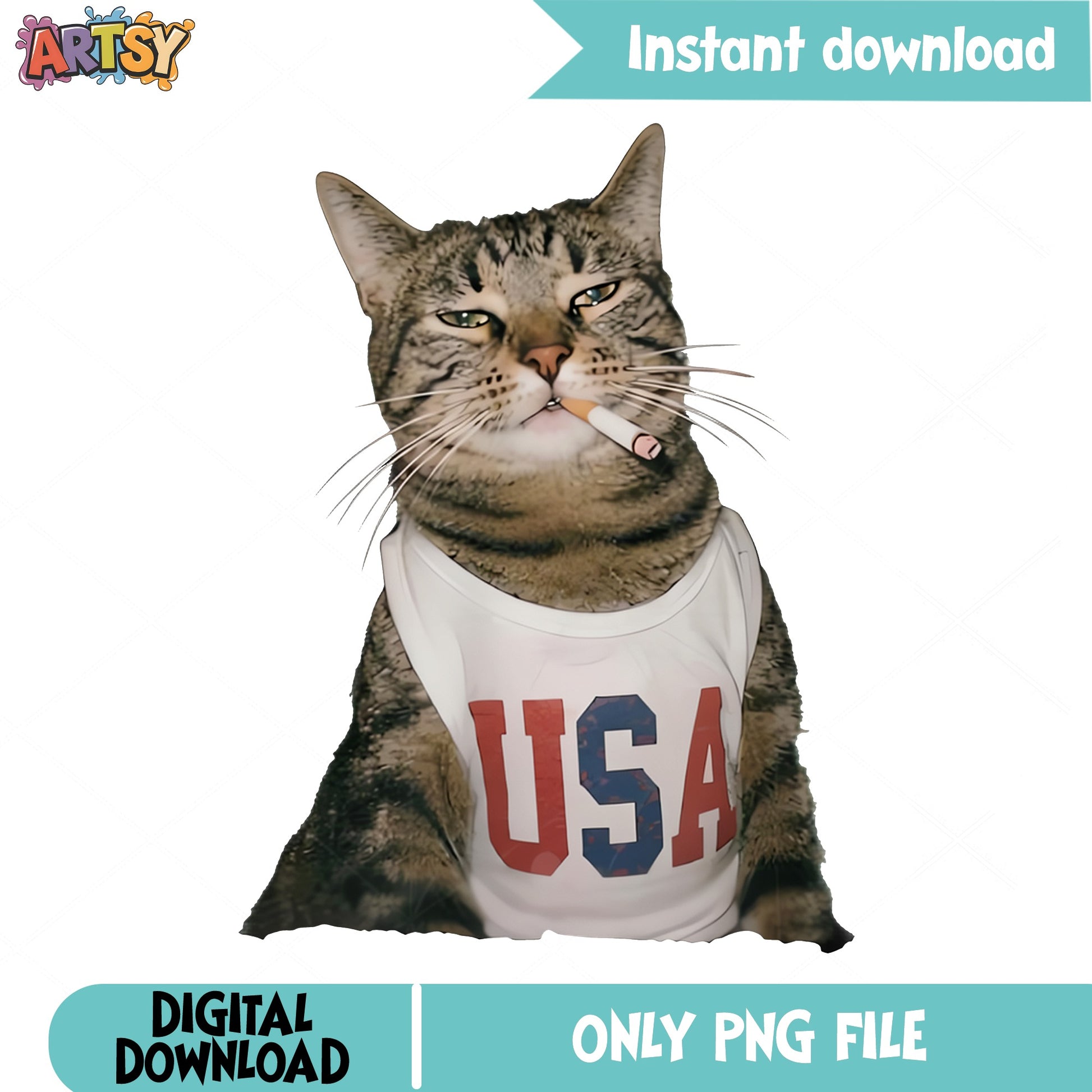 Funny Cat USA Shirt PNG, 4th Of July Cat PNG, Patriotic Cat PNG