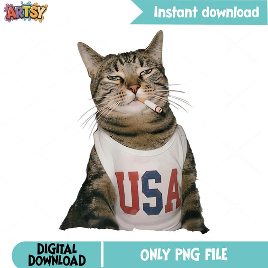 Funny Cat USA Shirt PNG, 4th Of July Cat PNG, Patriotic Cat PNG