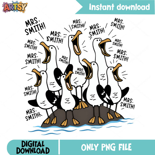 Funny Seagulls Screaming Teacher PNG, Teacher Life PNG, Back To School PNG