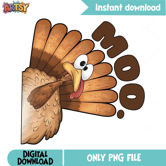 Funny Turkey Moo Thanksgiving PNG, Turkey Face PNG, Thanksgiving PNG