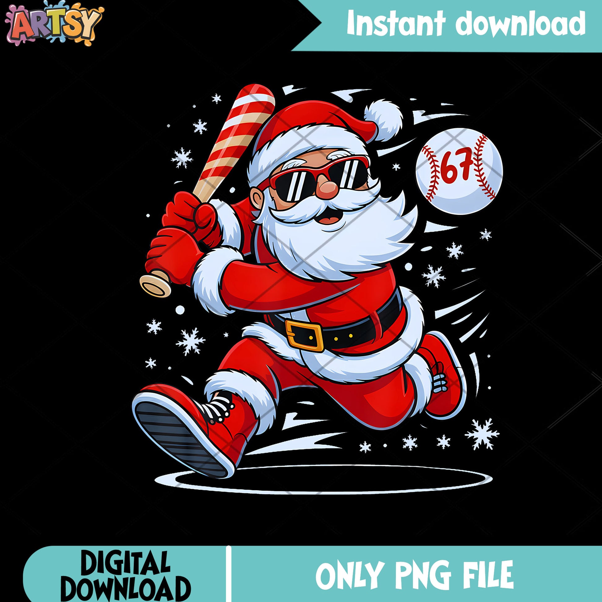 Funny baseball santa 67 christmas png, santa claus png, six seven png