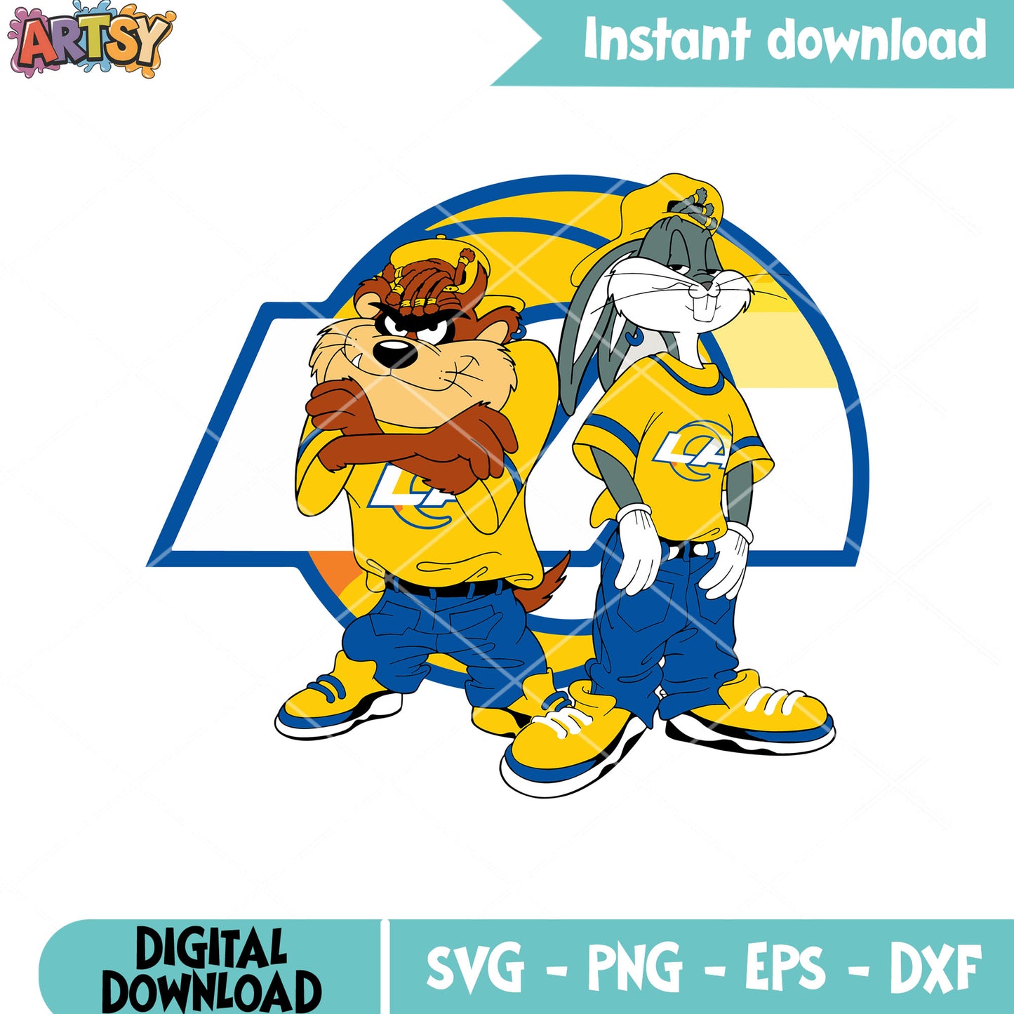 Funny cartoon collab nfl svg, LA rams svg, tasmanian devils svg