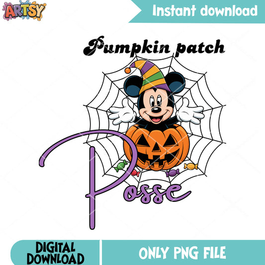 Funny mickey mouse pumpkin png, spider web png, clown hat png