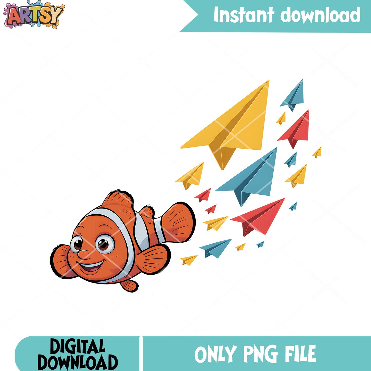 Funny nemo airplane png, clownfish nemo png, disney poster png
