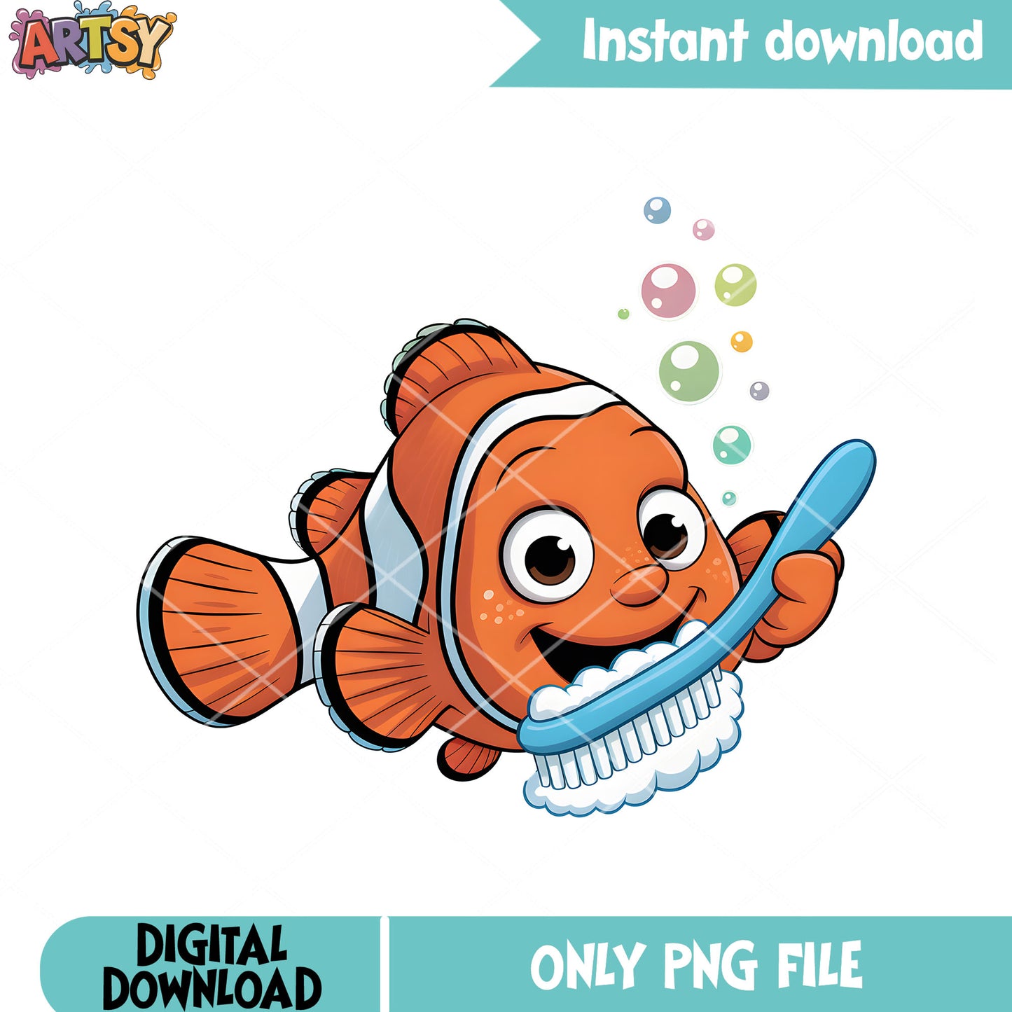 Funny nemo art png, disney poster png, clownfish nemo​ png