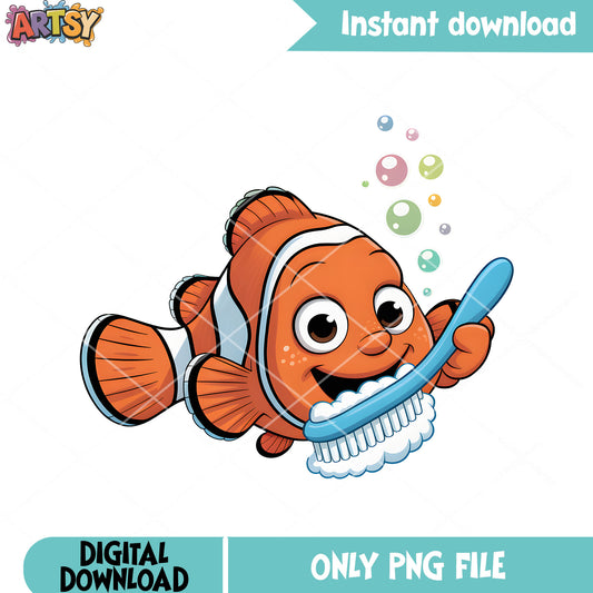 Funny nemo art png, disney poster png, clownfish nemo​ png