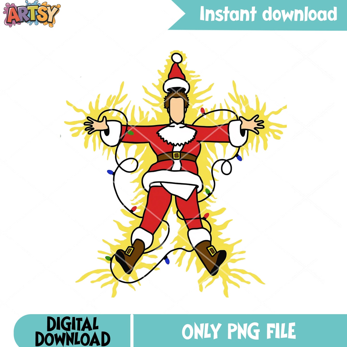 Funny tangled in christmas png, lights cartoon png, star png