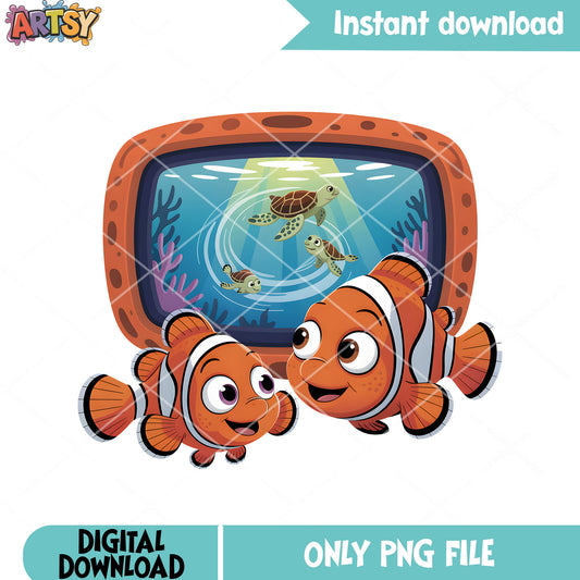 Funny turtle with nemo marlin png, turtle crush png, finding nemo png