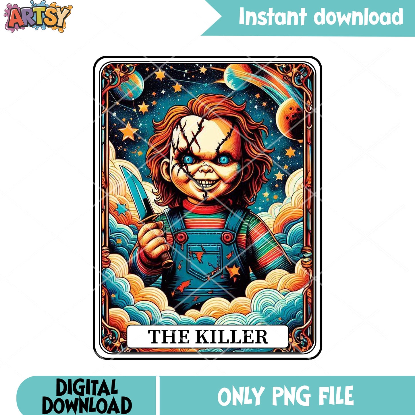 Galaxy killer chucky doll png, dunggaress png, scary halloween png