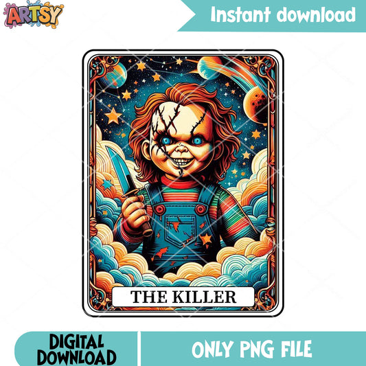 Galaxy killer chucky doll png, dunggaress png, scary halloween png