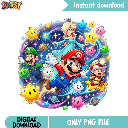 Galaxy mario poster png, rosalina princess png, mario toad png