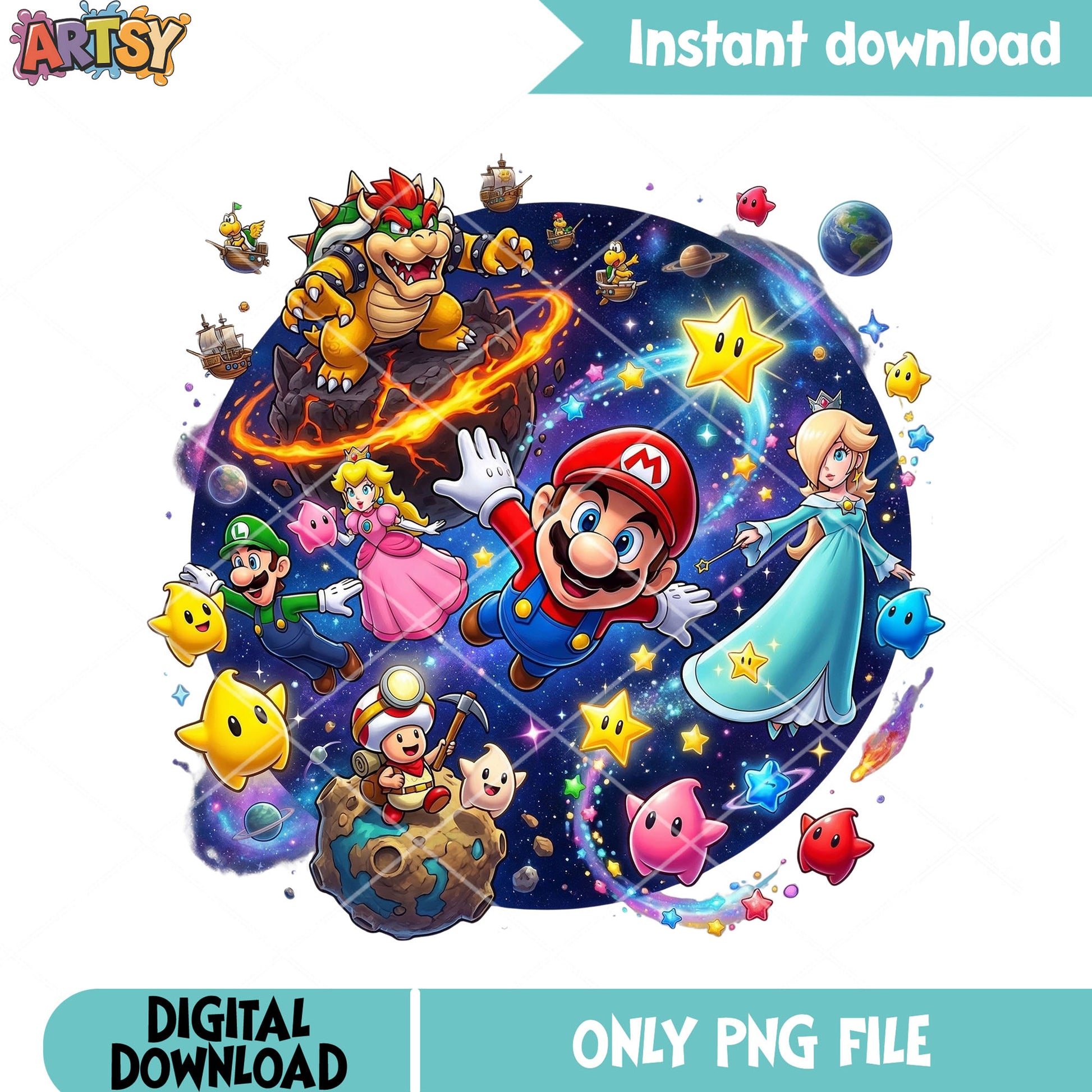 Galaxy toad peach rosalina png, super mario galaxy png, luigi mario png