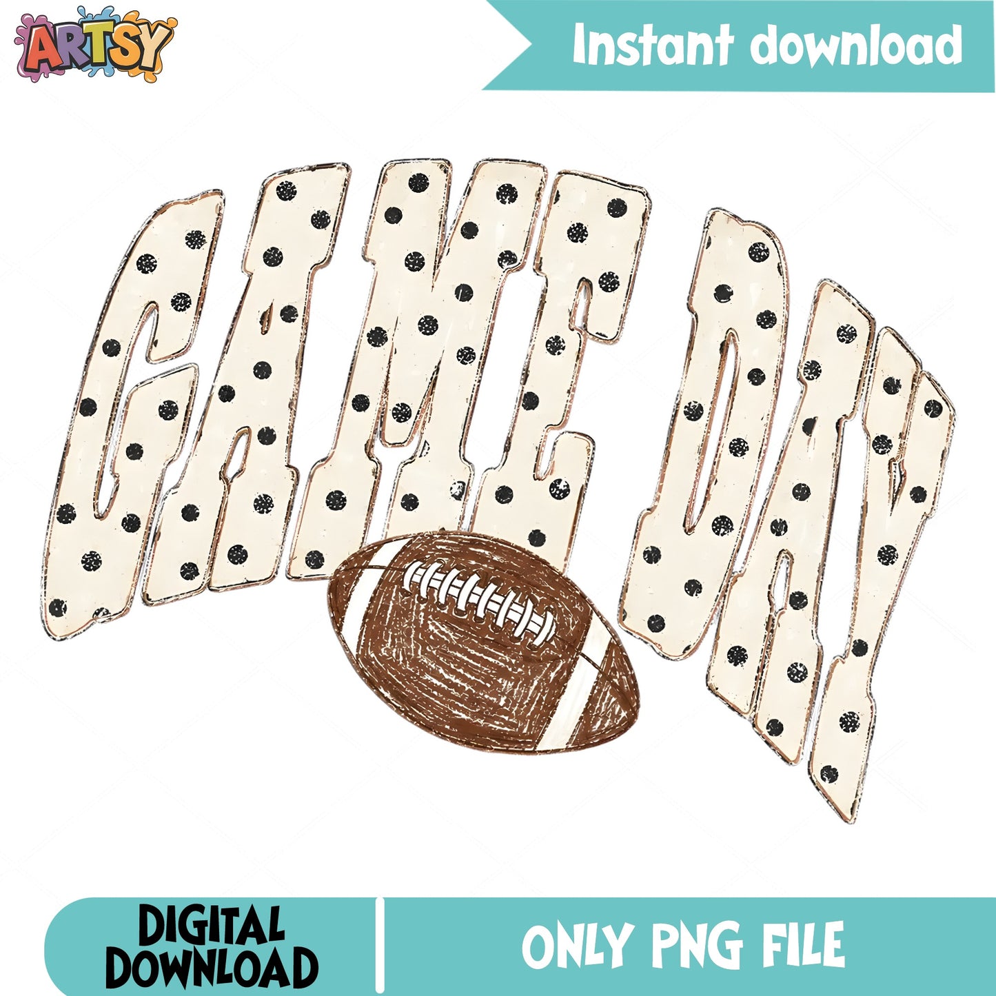Game Day Football PNG, Retro Polka Dot Football PNG, Football PNG