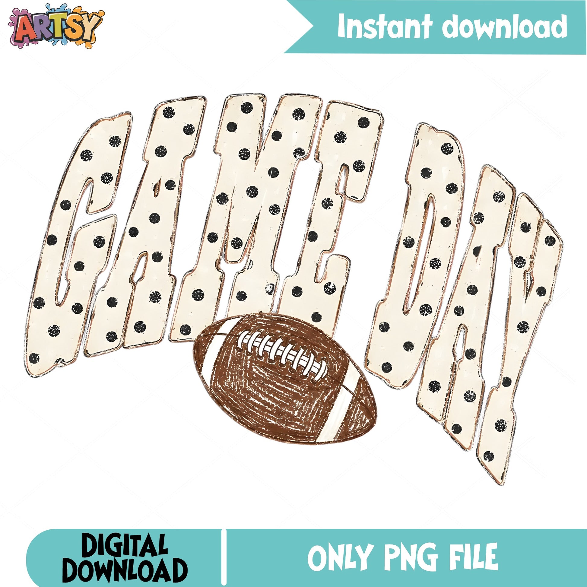 Game Day Football PNG, Retro Polka Dot Football PNG, Football PNG