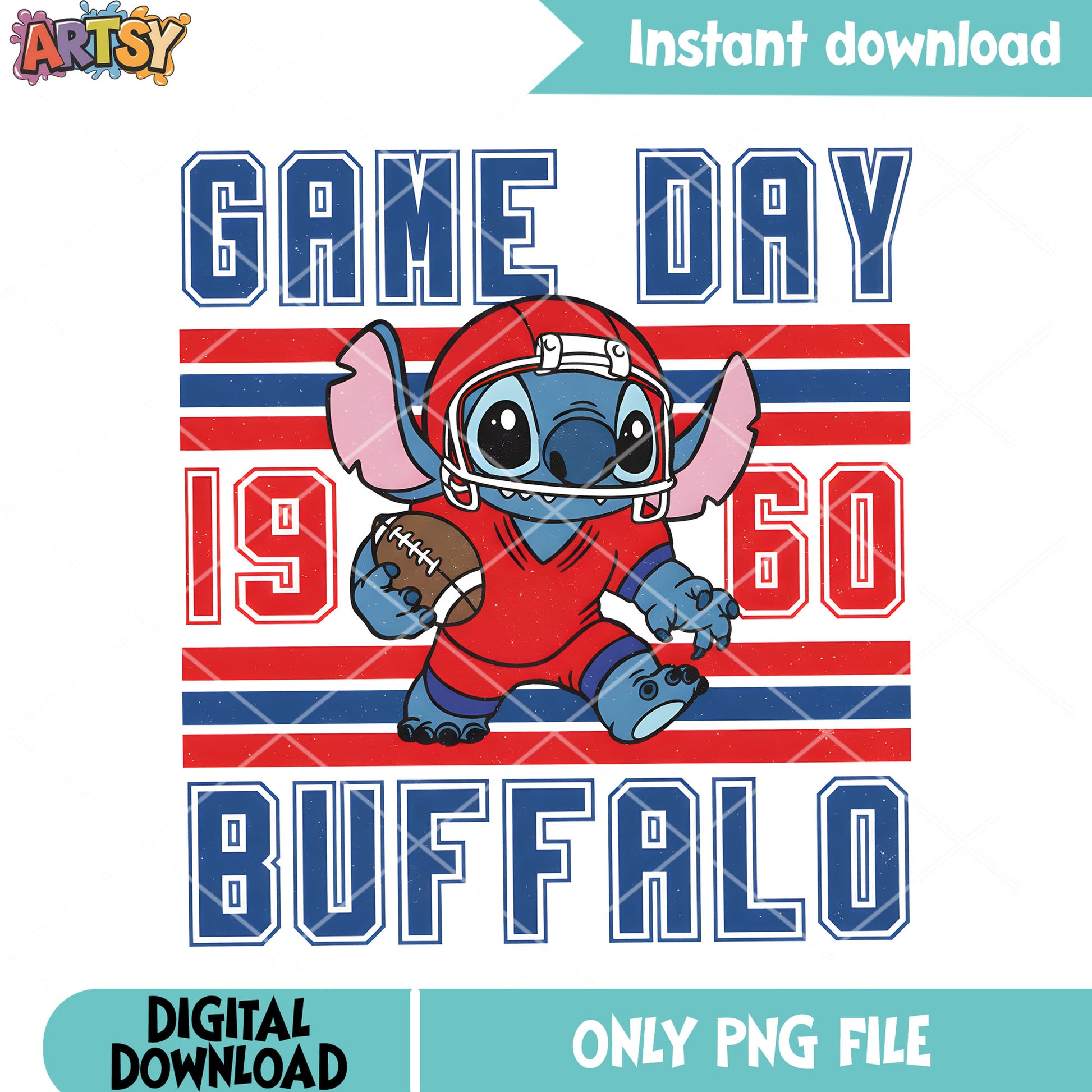 Game day 1960 buffalo png, cute sittch png, red helmet png