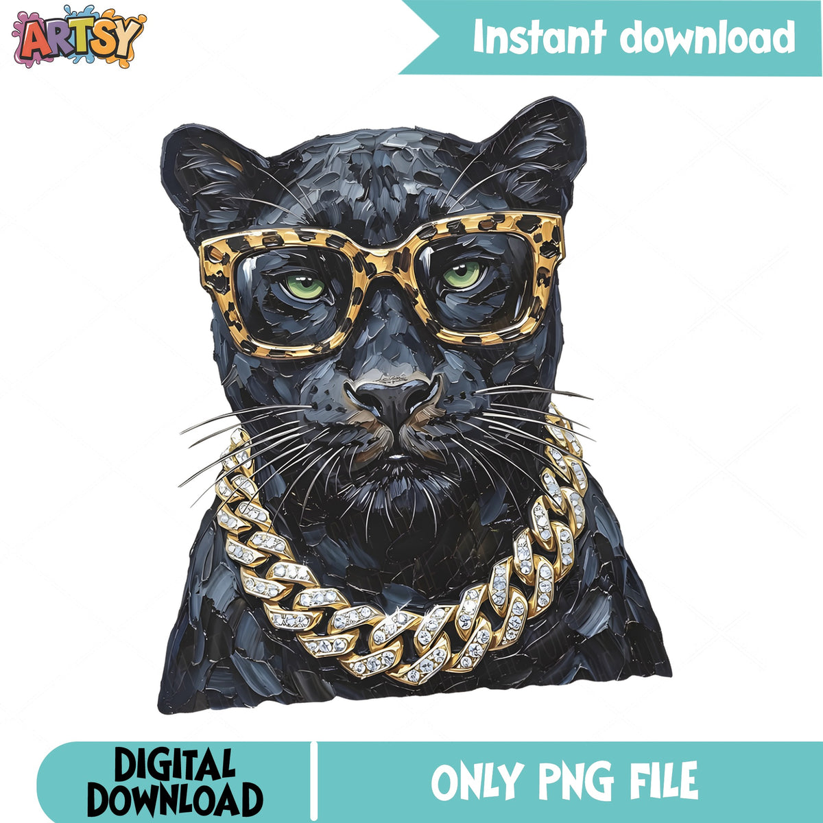 Gangster Black Panther PNG, Cool Cat With Glasses PNG, Drip PNG